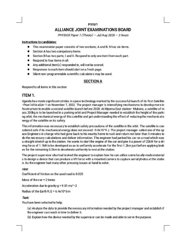 UACE PHYSICS MOCK COLLECTIONS 2026