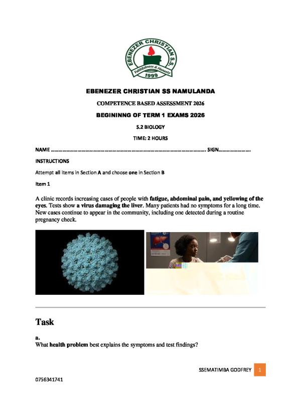 Senior 2 Biology Resource Paper | UNEB Curriculum Practice