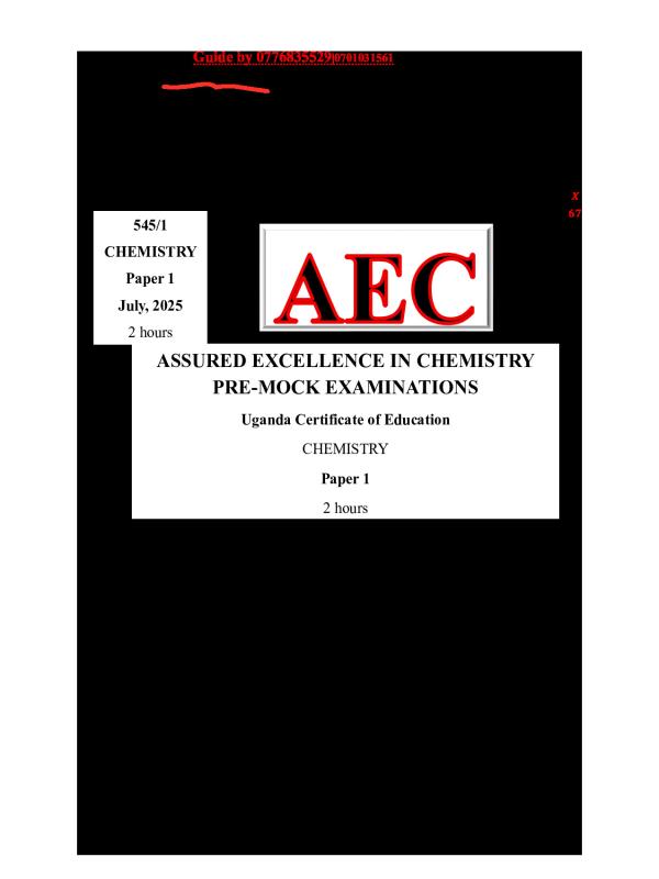 UCE Chemistry Pre-Mock Examination Paper | UNEB Practice