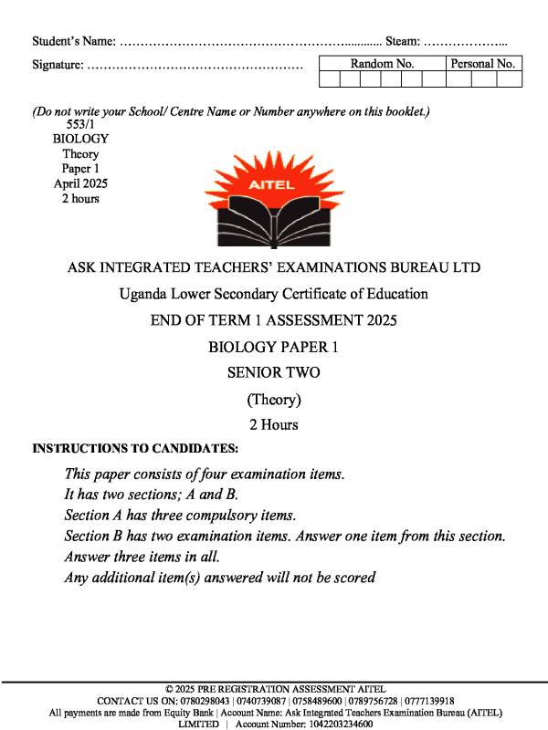 Senior Two (S2) End of Term Assessment Sample Paper