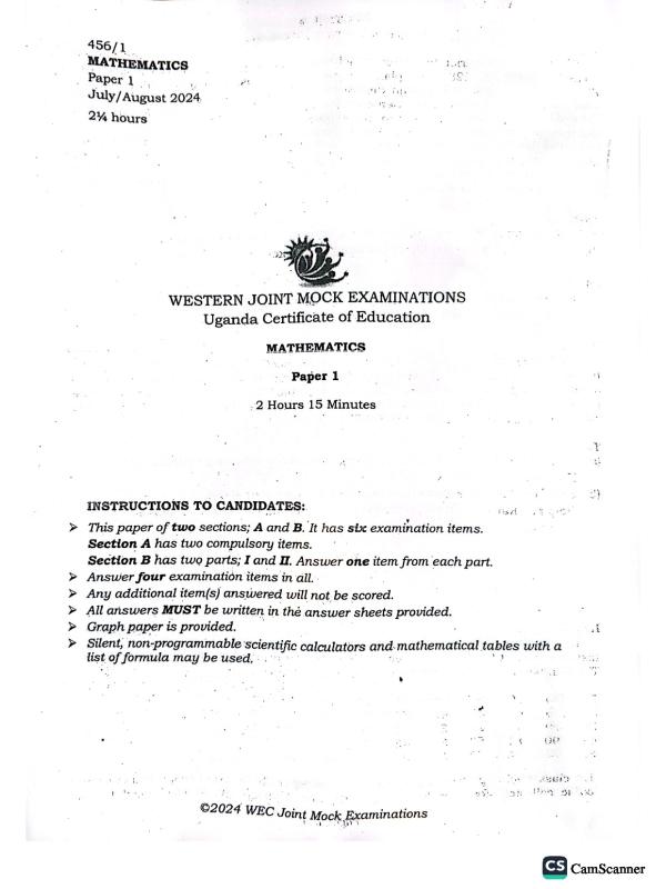 Western UCE Joint Mock Mathematics Paper 1