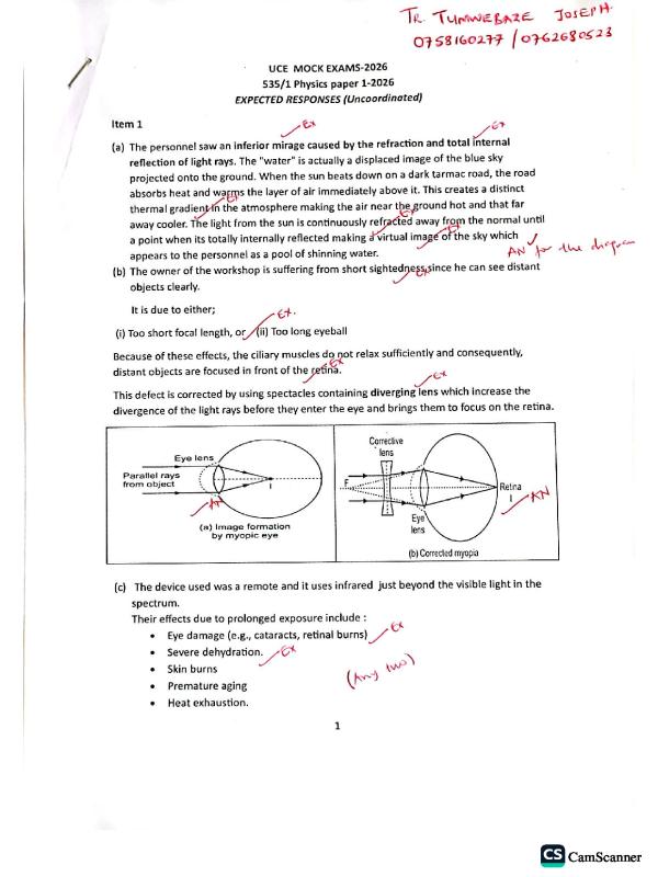 UTEC UCE Physics Paper 1 Mock Examination 2026