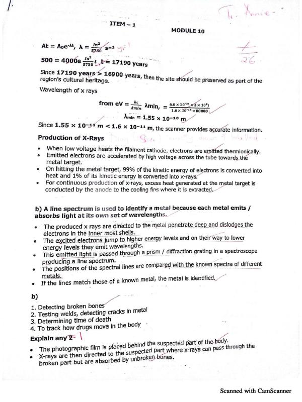 UNNASE UACE Physics Paper 1 Scoring Guide 2026