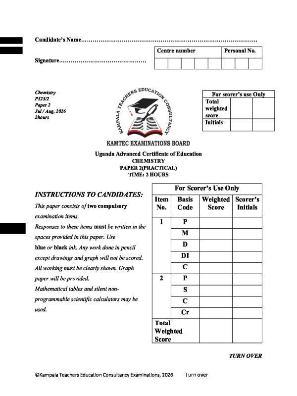 KAMTEC Joint Mock UACE Chemistry Paper 2 2026