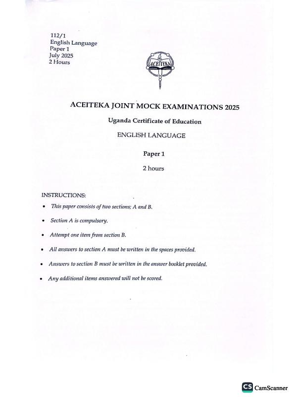 UCE Aceiteka English Language Past Paper for UNEB Revision