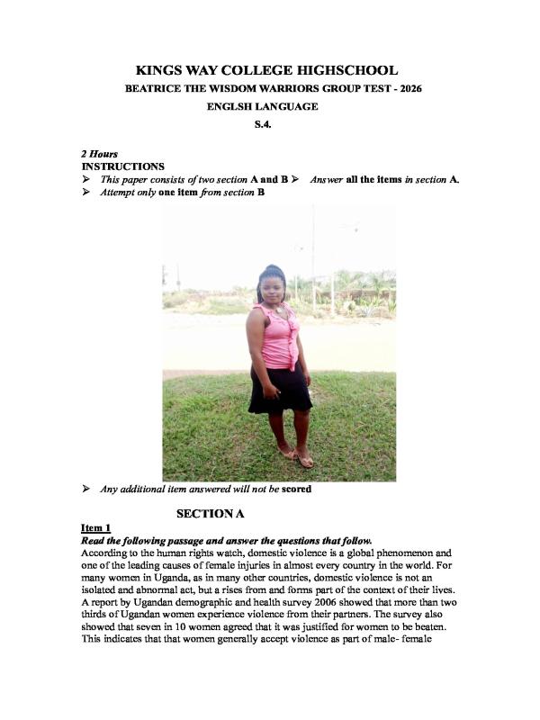 English Sample Test 2026 | Secondary UNEB Practice Revision Paper