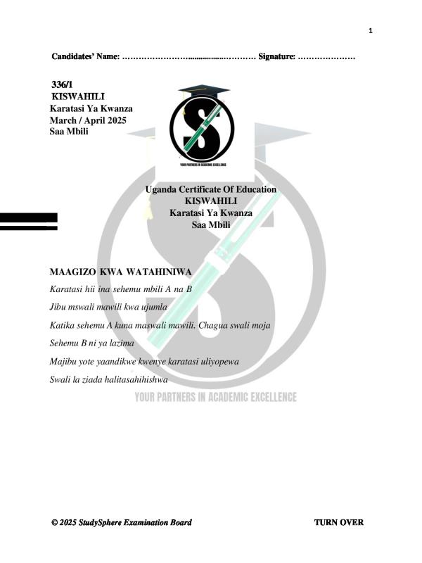 SSEB MOCKS KISWAHILI PAPER