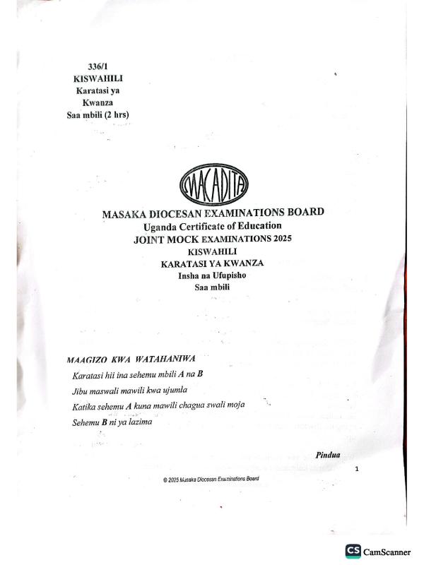 UCE MAKADITA KISWAHILI PAST PAPER 2025