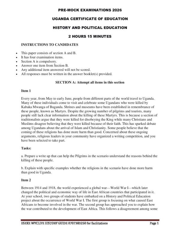 SENIOR FOUR PREMOCK HISTORY PAPER