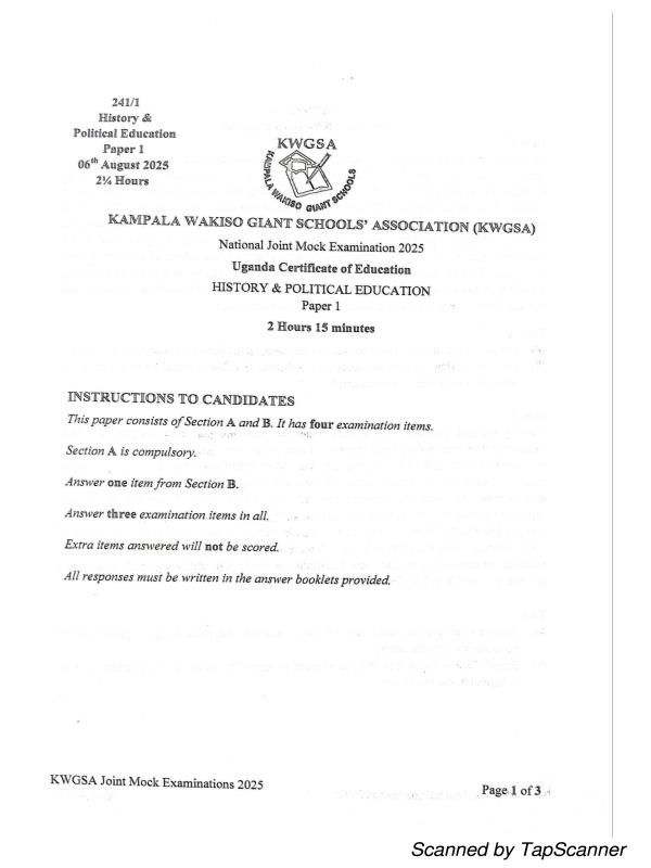 S.4 History UNEB Study Resources