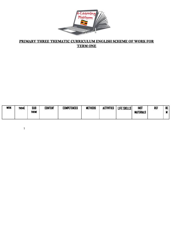 P.3 English Scheme of Work - Term 1 | Primary 3 Ugandan Curriculum