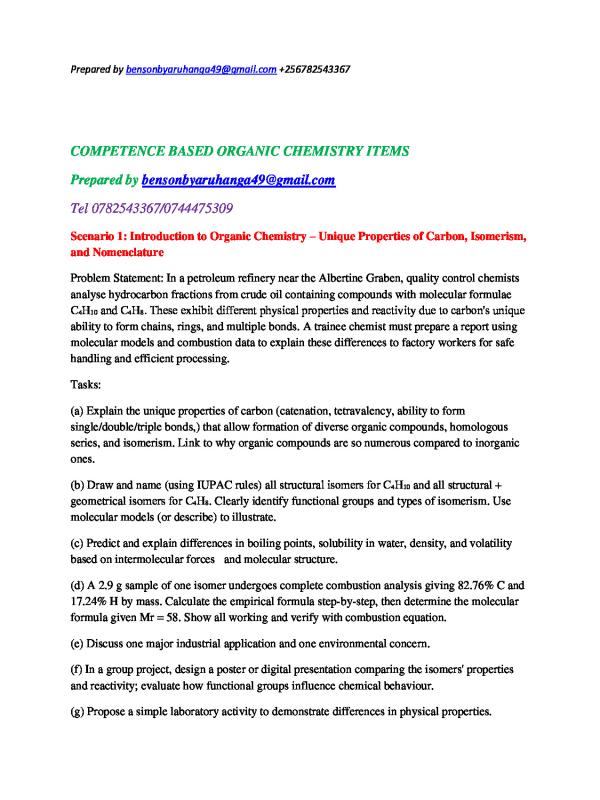 CBC Organic Chemistry Discussion Questions and Study Items