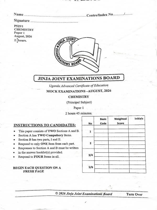 UACE Chemistry Scoring Guide 2026 - Uganda National Examinations Board (UNEB)