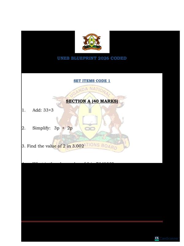 2026 MTC coded UNEB BLUE PRINT