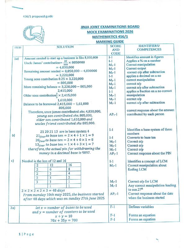 S4 JJEB Mathematics Scoring Guide | UNEB O-Level Revision