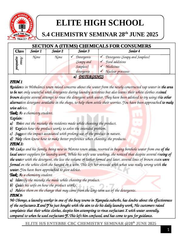 Elite Chemistry UCE Seminar Revision ITEMS