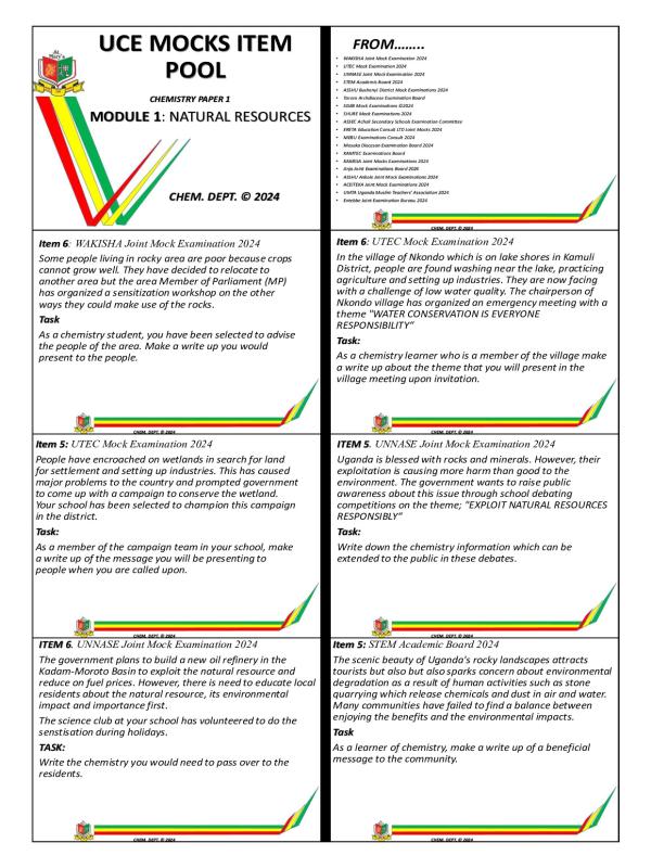UCE Chemistry Mock Examination Questions: Natural Resources