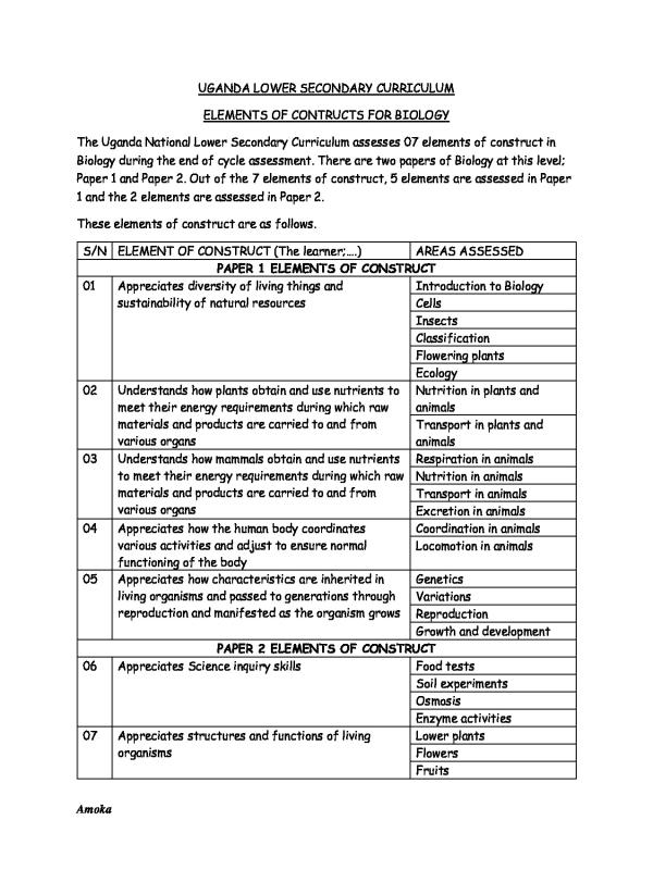 UCE Biology Elements of Construct and Exam Paper Structure Guide