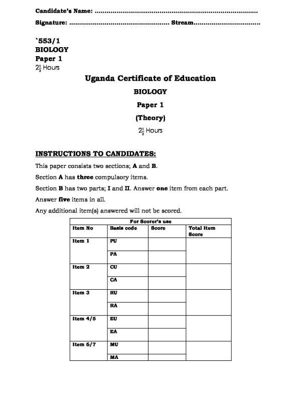 Kawempe Biology UCE Mock Exam Papers 2026