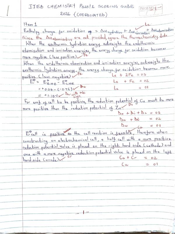 PAPER ONE MARKING GUIDE A-LEVEL CHEMISTRY