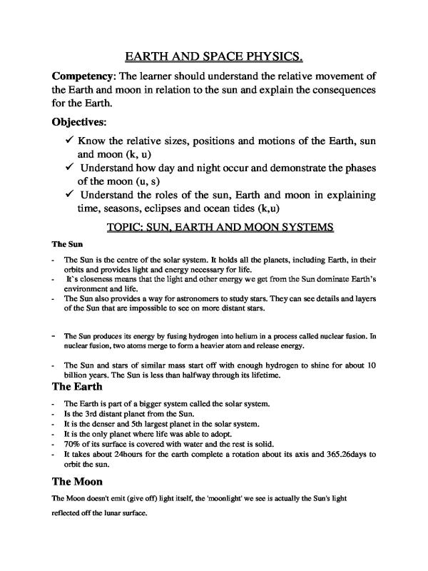 Earth and Space Physics Notes | UNEB Secondary Physics