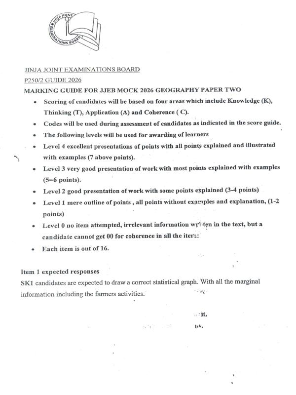 JJEB UACE Joint Mock Examination Scoring Guide Papers 1 & 2 (2026)