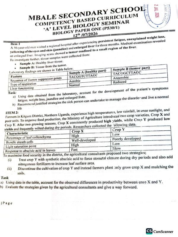 UNEB A-Level Biology Seminar Handout 2026 (S5 & S6)
