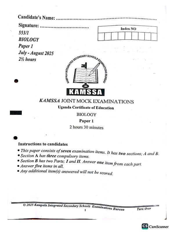 KAMSSA UCE Mock Biology paper 1
