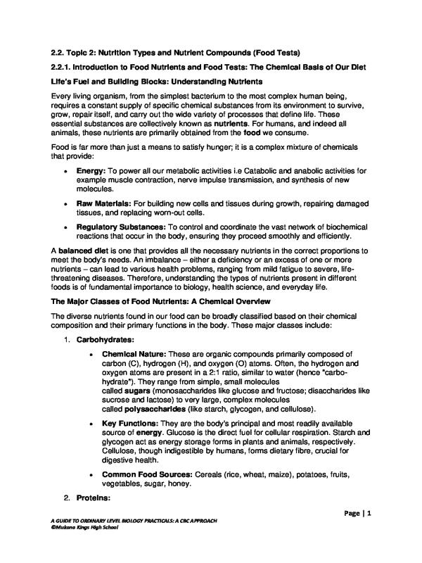 CBC Biology practical Approah NutritionTypes and Nutrient Compounds (Food Tests