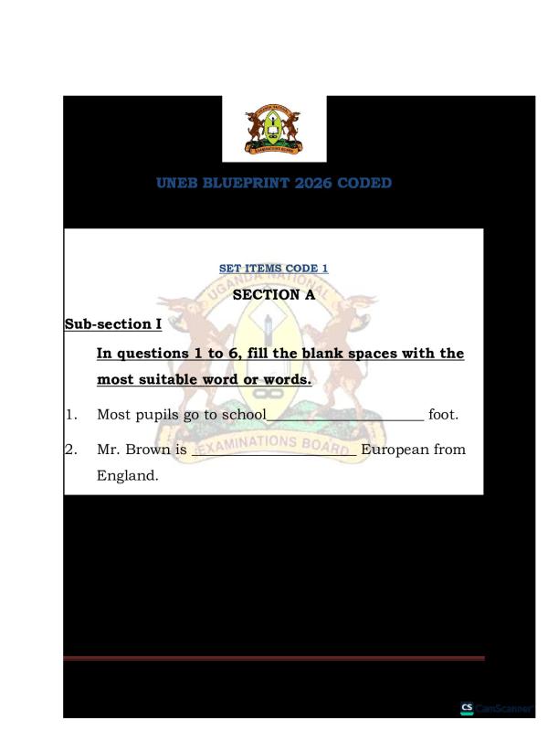 UNEB Primary 7 English Mock Examination Paper - 2026