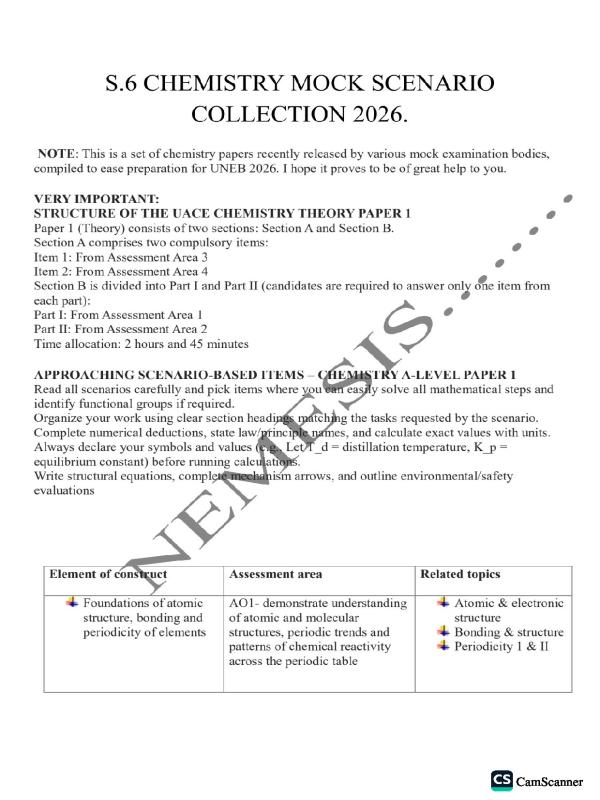 UACE Chemistry Mock Exams Collection | UNEB A-Level Revision Papers