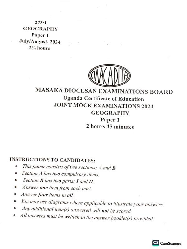 Masaka Diocesan Geography Mock Exam 2026