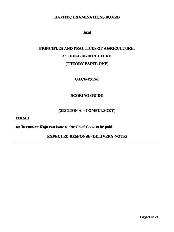 KAMTEC Agriculture Paper 1 Revision Guide 2026