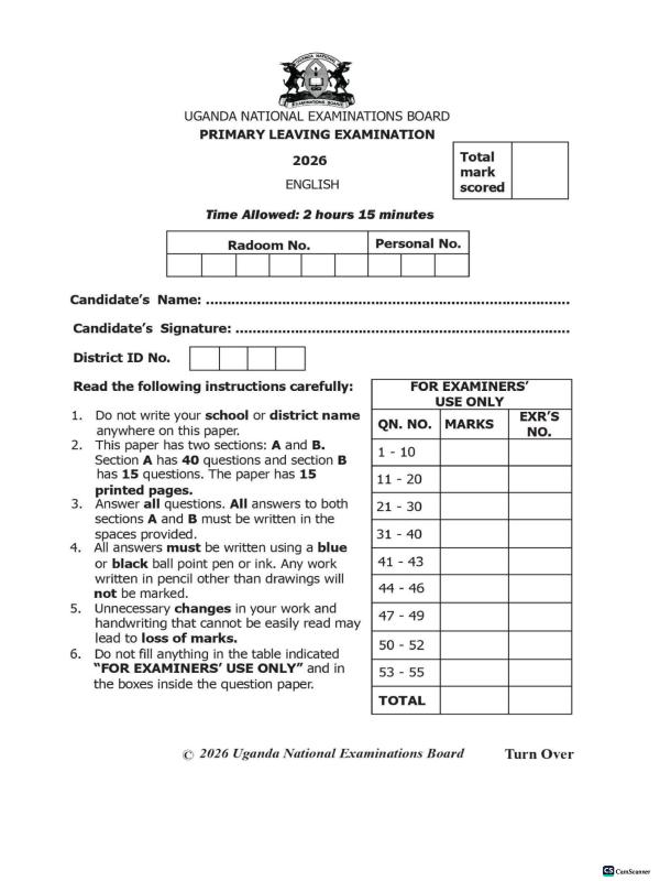 UNEB English Trial Set 3 (2026)
