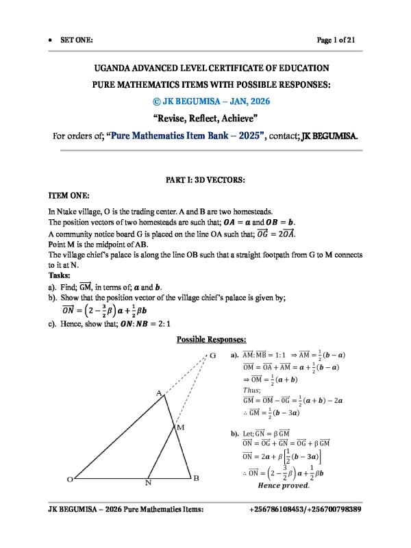 ALEVEL PURE MATHEMATICS ITEMS WITH SOLUTIONS