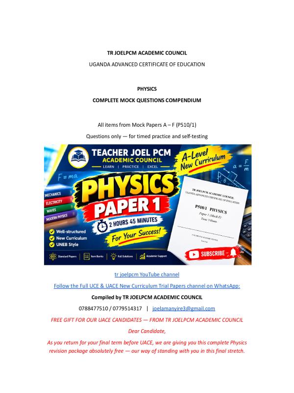 UACE Physics Combined Mock Items Compendium