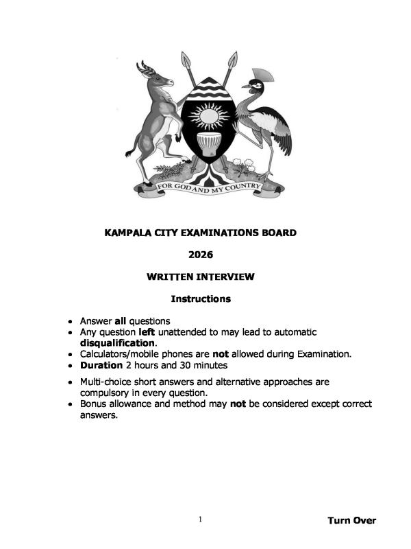 Primary Mathematics Written Teachers' Interview 2026 Kampala City Examination Board