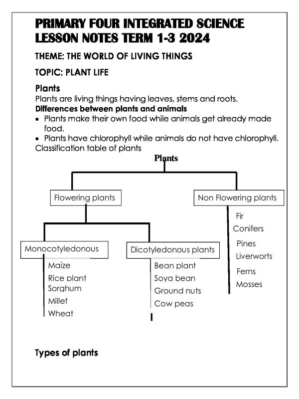 Primary Four (P.4) Integrated Science Lesson Notes