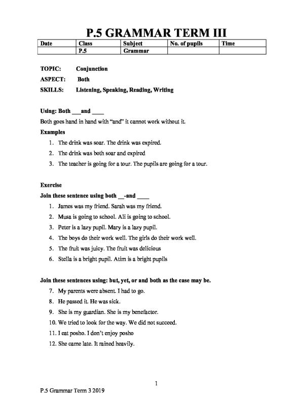 P.5 English Grammar Lesson Notes
