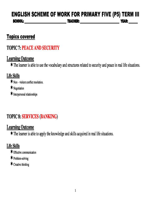 P.5 English Scheme of Work Term III