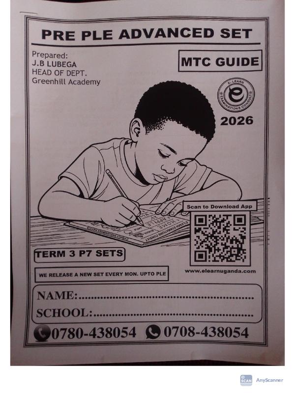P.7 Pre PLE Mathematics Advanced Set 2026   e learn examination consult