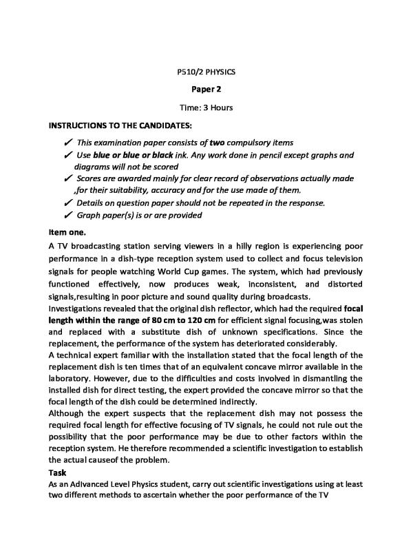 UNEB A-Level Physics Facilitation Items and Practice Questions (S5–S6)