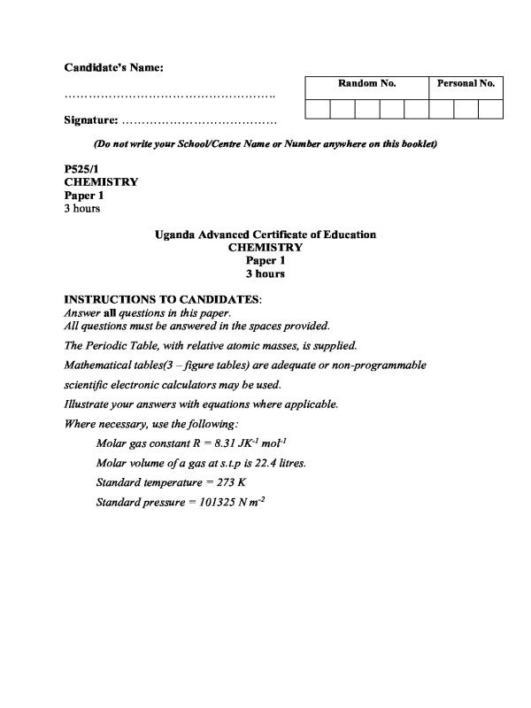 S5 Chemistry Paper 1 Notes - Uganda Curriculum