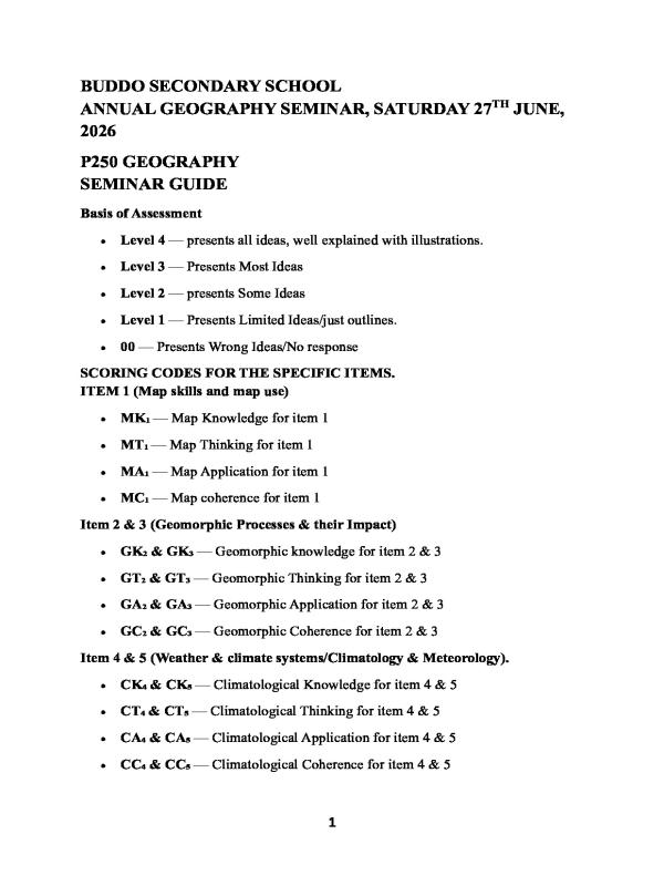 S.6 and S.5 Annual Geography seminar guide June 2026 Buddo Secondary School