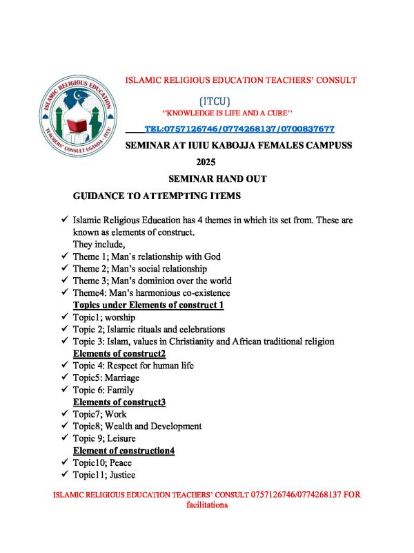 IRE (Islamic Religious Education) Seminar Questions and Responses 2026