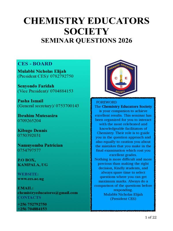 UACE Chemistry Seminar Items 2026 - Makerere University